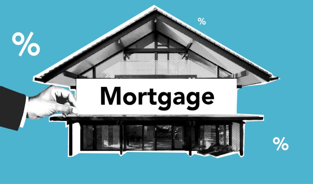 Illustration of a house with the word 'Mortgage' prominently displayed.